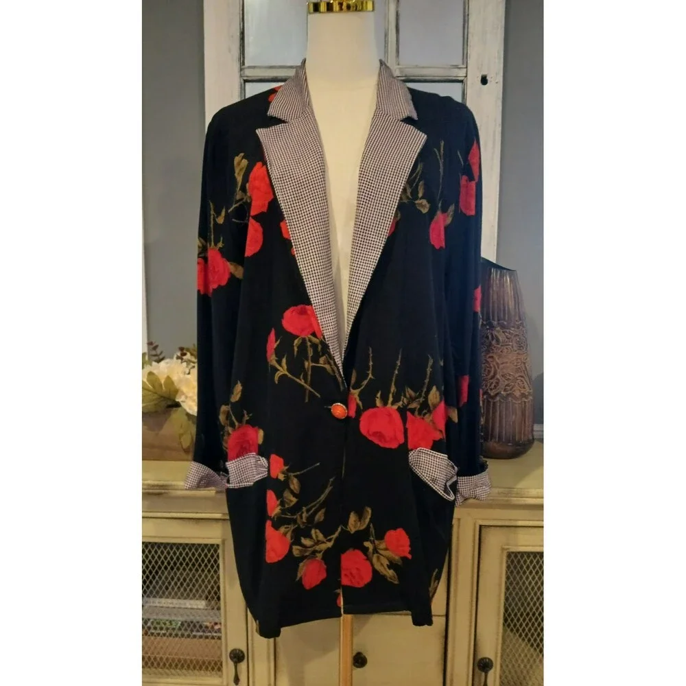 Connections Vintage Women's Long Floral Blazer Jacket Office Work Modest Church - Picture 5 of 12